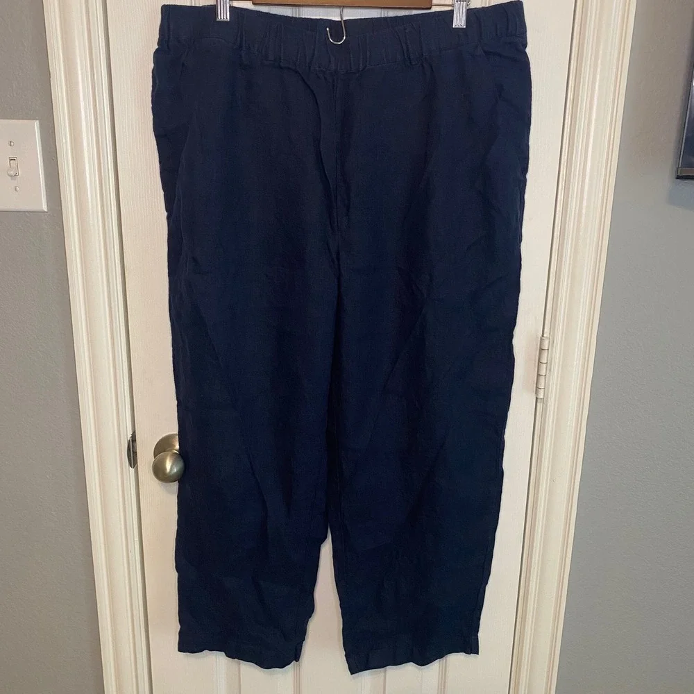 Quince Navy Blue 100% European Linen Pull On Relaxed Pants Womens XL